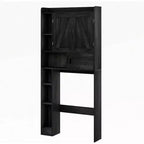 Armario de almacenamiento sobre el inodoro, almacenamiento de baño estilo rústico con puerta corredera, estantes ajustables que ahorran espacio en color negro