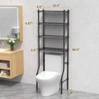 Estante de almacenamiento de 4 niveles para colocar sobre el inodoro, organizadores de baño con estante ajustable y cesta, color negro, gabinete de almacenamiento para espacios pequeños