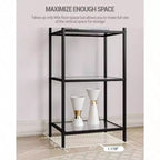 Estantería de vidrio templado, librería negra de 6 niveles con marco de acero delgado para dormitorio, baño, oficina en casa, estante de almacenamiento fuerte y resistente.