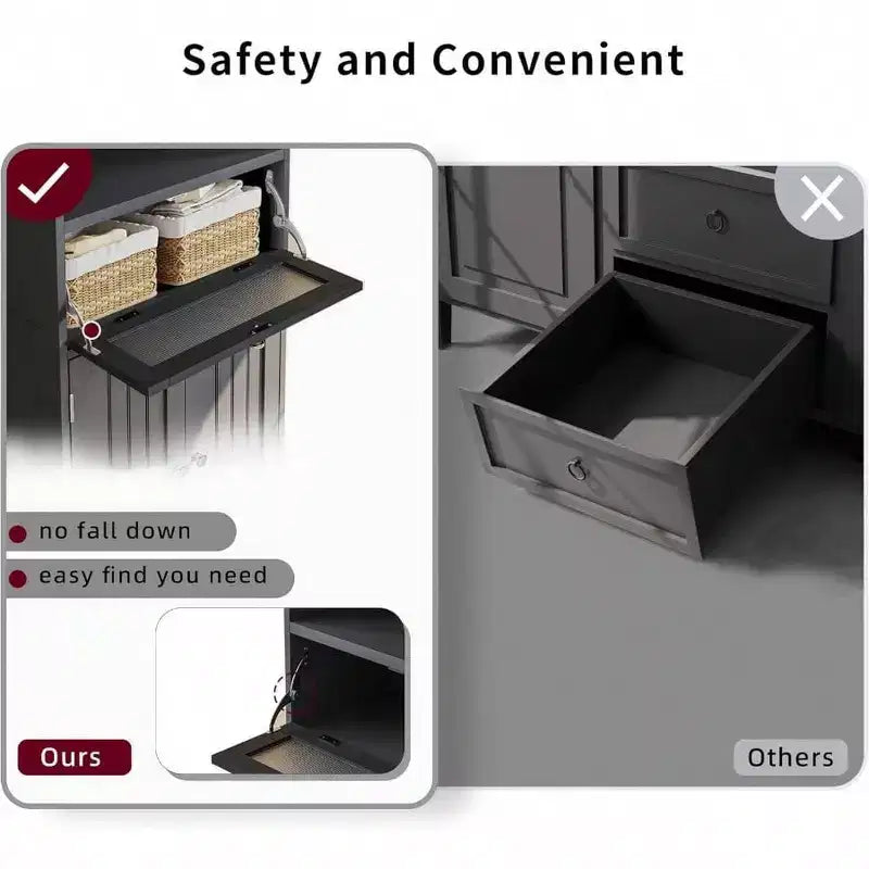 Armario de baño independiente negro con cajón de cristal abatible, 2 puertas, estante ajustable y almacenamiento abierto para baño, sala de estar o pasillo