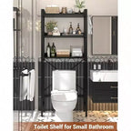 Estante de almacenamiento sobre inodoro de 3 niveles, organizador de baño, estantería independiente que ahorra espacio con 4 ganchos, color negro
