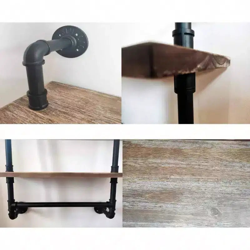 Estante de tubería industrial de 2 niveles, toalleros de metal, baño, estante de pared de madera rústica de 20 pulgadas con barra, toallero de hierro