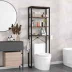 Estantería de almacenamiento para baño sobre el inodoro de 4 niveles, organizador industrial con gancho para papel higiénico, estante multifuncional independiente