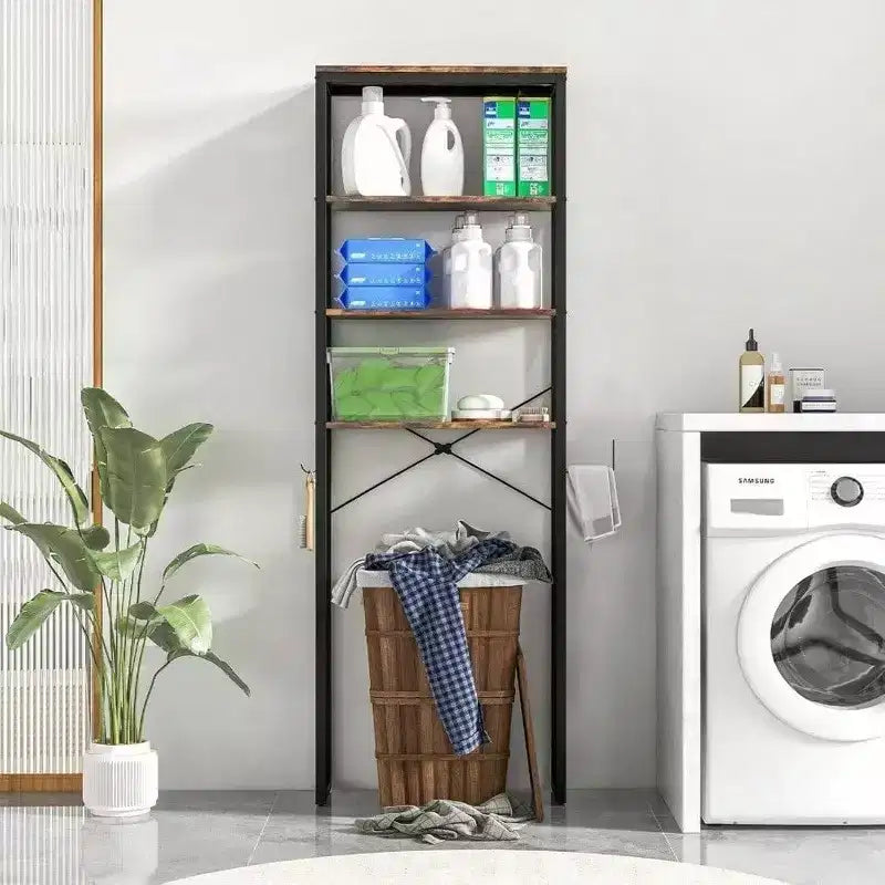 Estantería de almacenamiento para baño sobre el inodoro de 4 niveles, organizador industrial con gancho para papel higiénico, estante multifuncional independiente