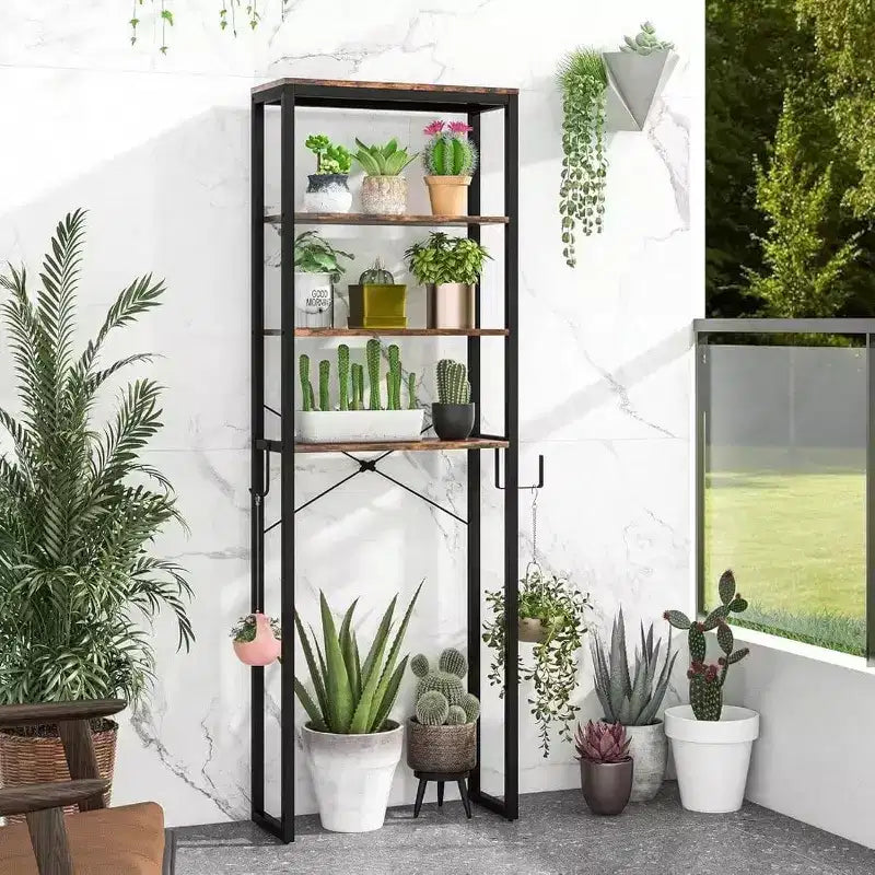 Estantería de almacenamiento para baño sobre el inodoro de 4 niveles, organizador industrial con gancho para papel higiénico, estante multifuncional independiente