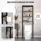 Estantería de almacenamiento para baño sobre el inodoro de 4 niveles, organizador industrial con gancho para papel higiénico, estante multifuncional independiente