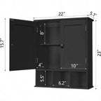 Organizador de armario de pared para baño, mueble sobre inodoro negro con 2 puertas, estantes ajustables, de madera, moderno, para baño