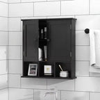 Organizador de armario de pared para baño, mueble sobre inodoro negro con 2 puertas, estantes ajustables, de madera, moderno, para baño