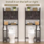 Armario de almacenamiento sobre el inodoro con soporte para papel higiénico, estante organizador de baño, cuatro puertas, almohadilla impermeable para los pies, estante que ahorra espacio, anti-
