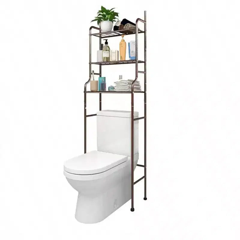 3 - Organizador de baño de estante sobre inodoro, ahorro de espacio, estante esquinero marrón para almacenamiento en baños pequeños