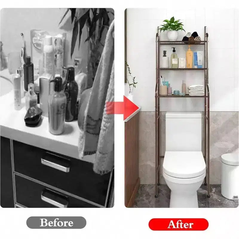 3 - Organizador de baño de estante sobre inodoro, ahorro de espacio, estante esquinero marrón para almacenamiento en baños pequeños