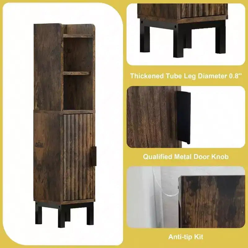 Armario de almacenamiento sobre el inodoro, puertas de panel acanalado, bisagras de cierre suave, organizador de baño negro, estante detrás del inodoro para ahorrar espacio
