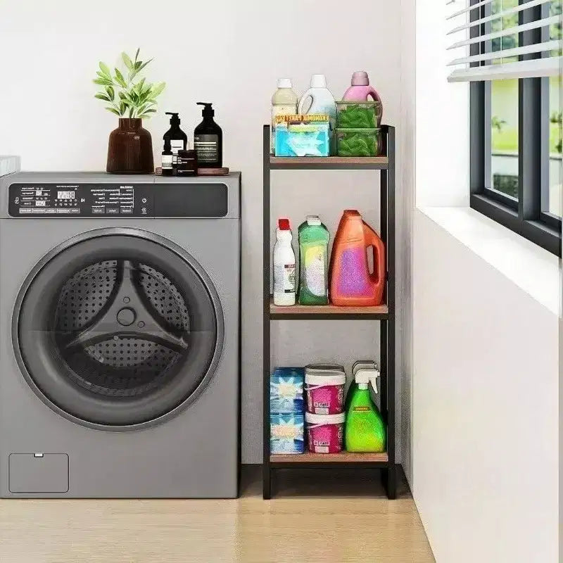 Estantería de esquina de metal rústico marrón de 3 niveles con estantes abiertos para baño, cocina, sala de estar, pasillo