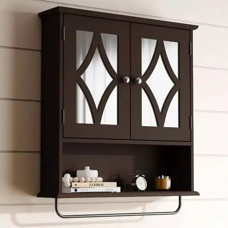 Wall Mounted Bathroom Cabinet Over Toilet with Towel Rack and Adjustable Shelf Large Brown Storage Cabinet 22x25 Inch