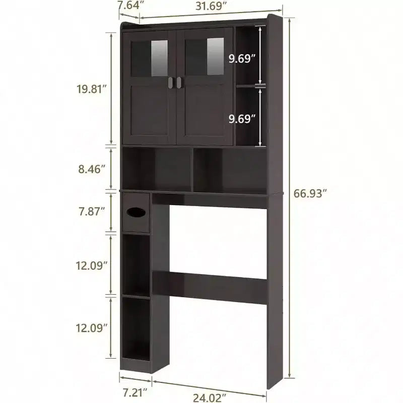 Armario de almacenamiento sobre el inodoro Estantería de baño con puertas de cristal Estantes ajustables Espresso Estante de inodoro independiente que ahorra espacio