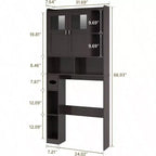 Armario de almacenamiento sobre el inodoro Estantería de baño con puertas de cristal Estantes ajustables Espresso Estante de inodoro independiente que ahorra espacio