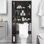 Armario de almacenamiento sobre el inodoro Estantería de baño con puertas de cristal Estantes ajustables Espresso Estante de inodoro independiente que ahorra espacio