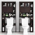 Armario de almacenamiento sobre el inodoro Estantería de baño con puertas de cristal Estantes ajustables Espresso Estante de inodoro independiente que ahorra espacio