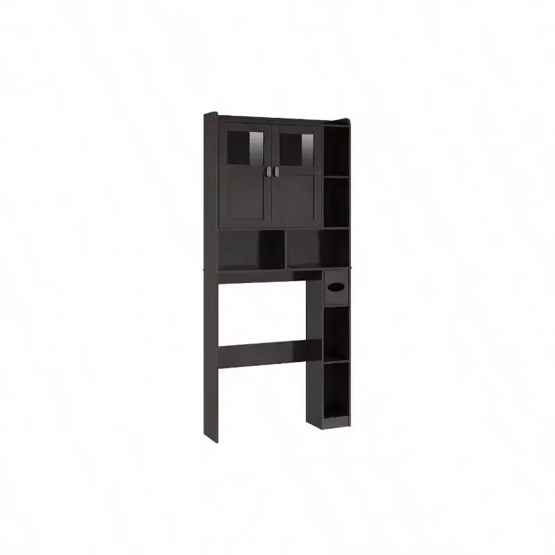 Armario de almacenamiento sobre el inodoro Estantería de baño con puertas de cristal Estantes ajustables Espresso Estante de inodoro independiente que ahorra espacio