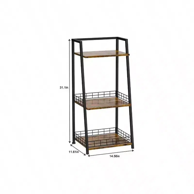 Estante de baño de 3 niveles con valla, organizador retro de madera y metal para baños, cuartos de lavado y sala de estar