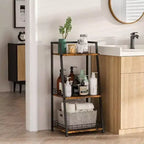 Estante de baño de 3 niveles con valla, organizador retro de madera y metal para baños, cuartos de lavado y sala de estar