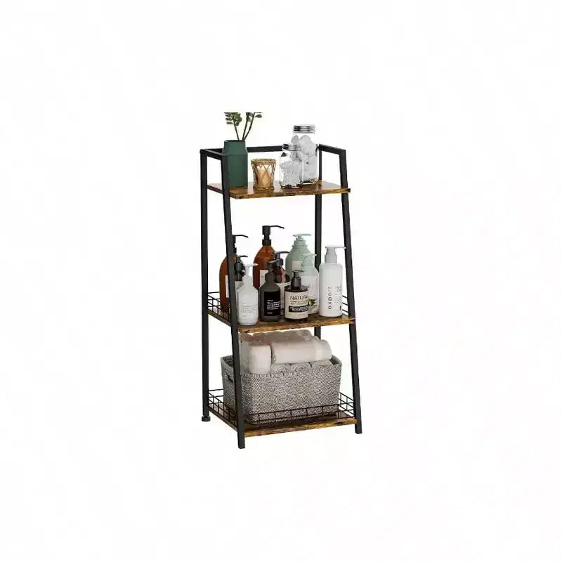 Estante de baño de 3 niveles con valla, organizador retro de madera y metal para baños, cuartos de lavado y sala de estar