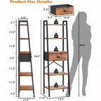 Estantería Escalera de 5 Niveles, Estantería Estrecha Alta con Cajón, Organizador Industrial con Estantes Abiertos, Marrón Rústico, Baño