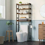 Estantería organizadora de 3 niveles para inodoro con estantes ajustables, ahorrador de espacio para baño, organizador rústico marrón para lavadero o baño