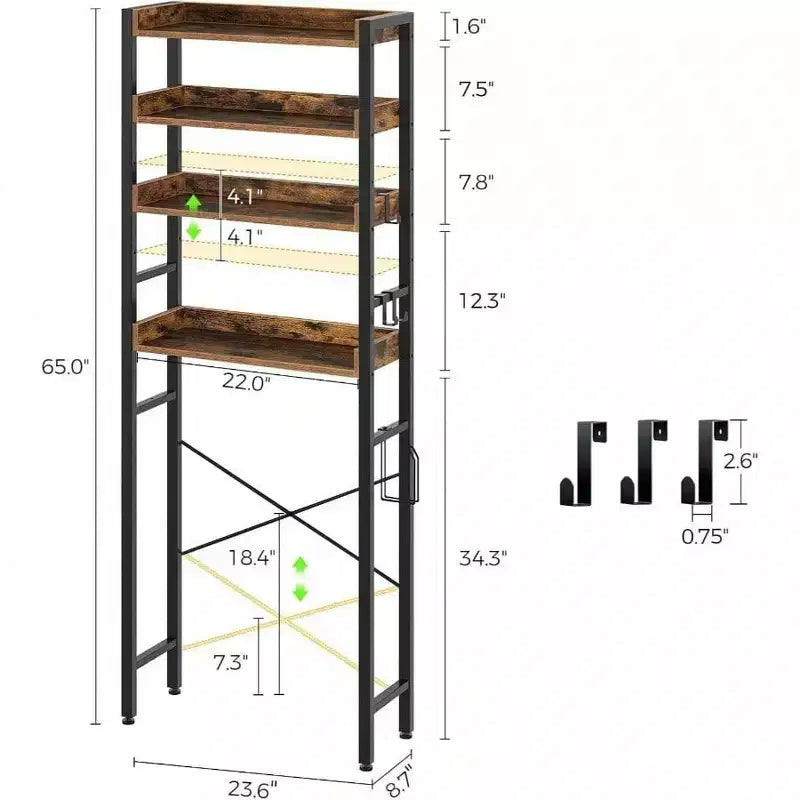 Estantería organizadora de 3 niveles para inodoro con estantes ajustables, ahorrador de espacio para baño, organizador rústico marrón para lavadero o baño