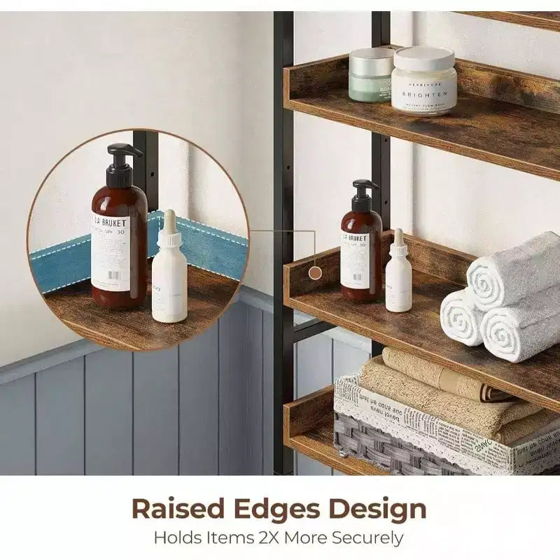 Estantería organizadora de 3 niveles para inodoro con estantes ajustables, ahorrador de espacio para baño, organizador rústico marrón para lavadero o baño