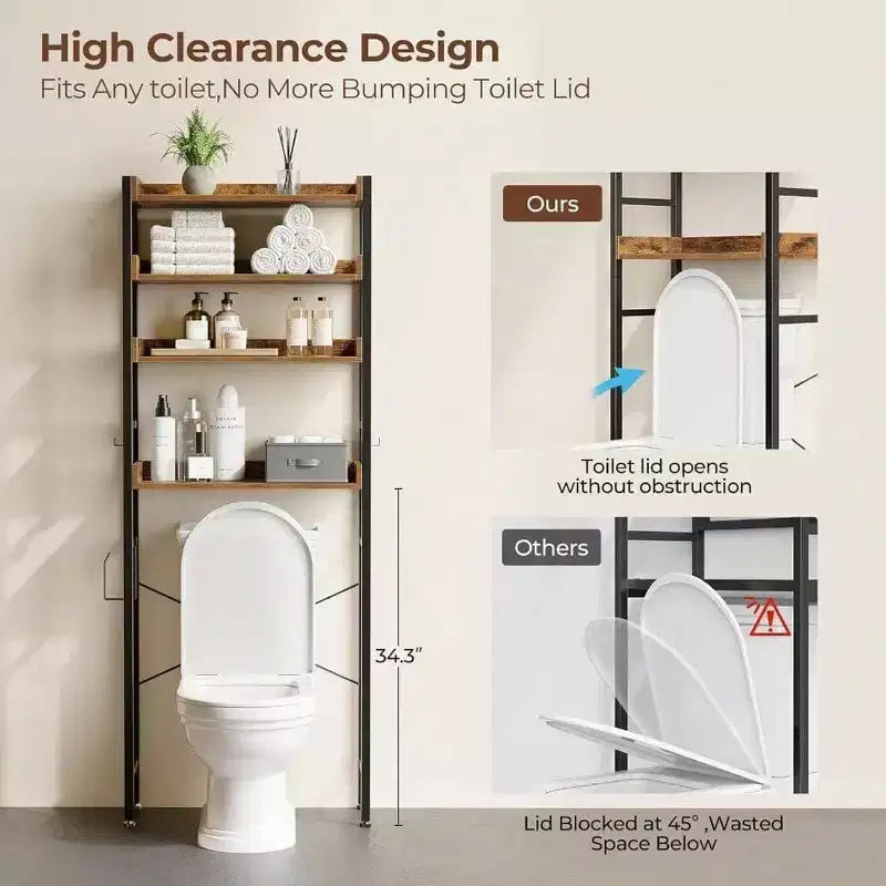 Estantería organizadora de 3 niveles para inodoro con estantes ajustables, ahorrador de espacio para baño, organizador rústico marrón para lavadero o baño