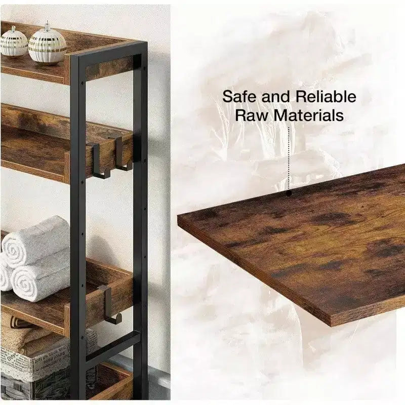 Estantería organizadora de 3 niveles para inodoro con estantes ajustables, ahorrador de espacio para baño, organizador rústico marrón para lavadero o baño