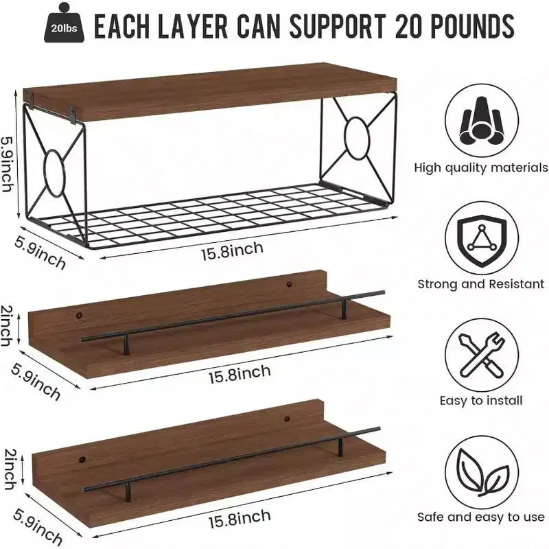 Estante flotante de pared, juego de 3 con soporte de papel higiénico de metal, decoración de pared para baño, dormitorio, sala de estar, cocina, oficina, decoración de estantería.