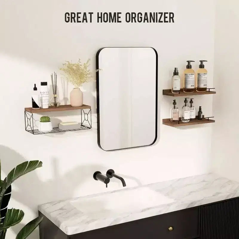 Estante flotante de pared, juego de 3 con soporte de papel higiénico de metal, decoración de pared para baño, dormitorio, sala de estar, cocina, oficina, decoración de estantería.