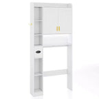 Estantería sobre inodoro, mueble de almacenamiento independiente sobre inodoro con armario de 2 puertas, blanco/marrón/gris