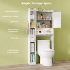 Estantería sobre inodoro, mueble de almacenamiento independiente sobre inodoro con armario de 2 puertas, blanco/marrón/gris