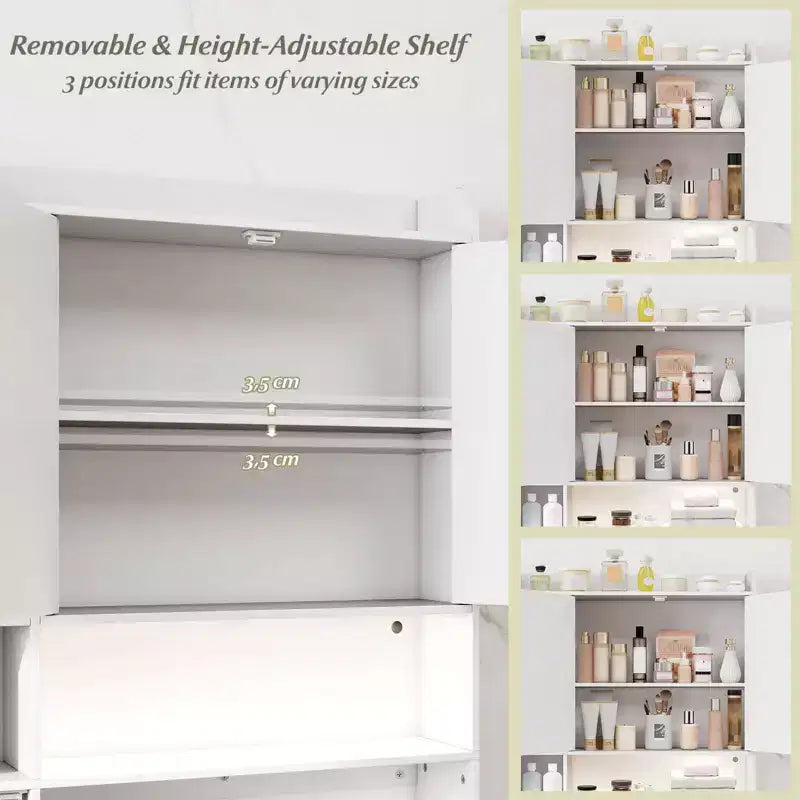Estantería sobre inodoro, mueble de almacenamiento independiente sobre inodoro con armario de 2 puertas, blanco/marrón/gris