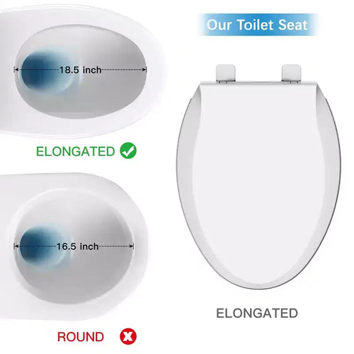 Asiento de inodoro alargado de 19 pulgadas en color galleta hecho de polipropileno duradero con superficie lisa de fácil limpieza