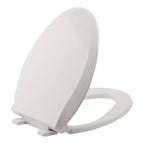 Asiento de inodoro alargado de 19 pulgadas en color galleta hecho de polipropileno duradero con superficie lisa de fácil limpieza