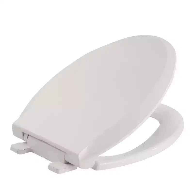 Asiento de inodoro alargado de 19 pulgadas en color galleta hecho de polipropileno duradero con superficie lisa de fácil limpieza