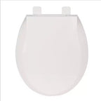 Asiento de inodoro alargado de 19 pulgadas en color galleta hecho de polipropileno duradero con superficie lisa de fácil limpieza