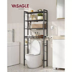 Mueble Organizador para Inodoro, Organizador de Baño sobre Inodoro con Estantes Ajustables y Cesta, Soporte para Secador de Pelo, 3 Ganchos