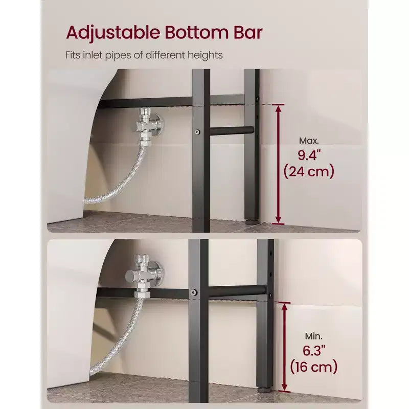 Mueble Organizador para Inodoro, Organizador de Baño sobre Inodoro con Estantes Ajustables y Cesta, Soporte para Secador de Pelo, 3 Ganchos