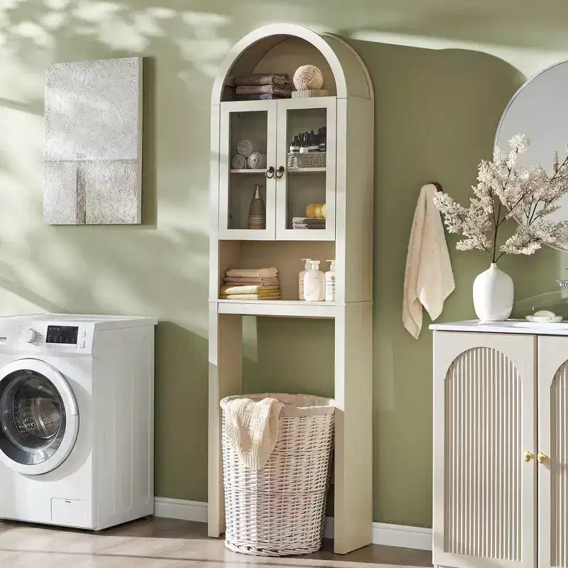 Gabinete de almacenamiento arqueado sobre el inodoro con puertas acrílicas, organizador de estante de baño, gabinete de baño moderno con estante ajustable