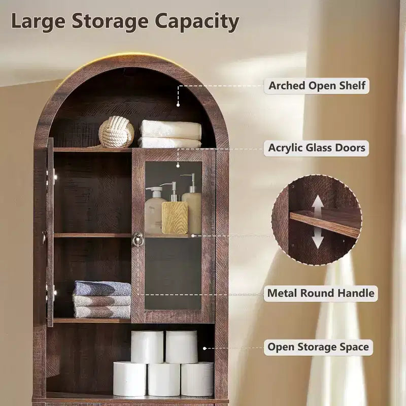 Gabinete de almacenamiento arqueado sobre el inodoro con puertas acrílicas, organizador de estante de baño, gabinete de baño moderno con estante ajustable