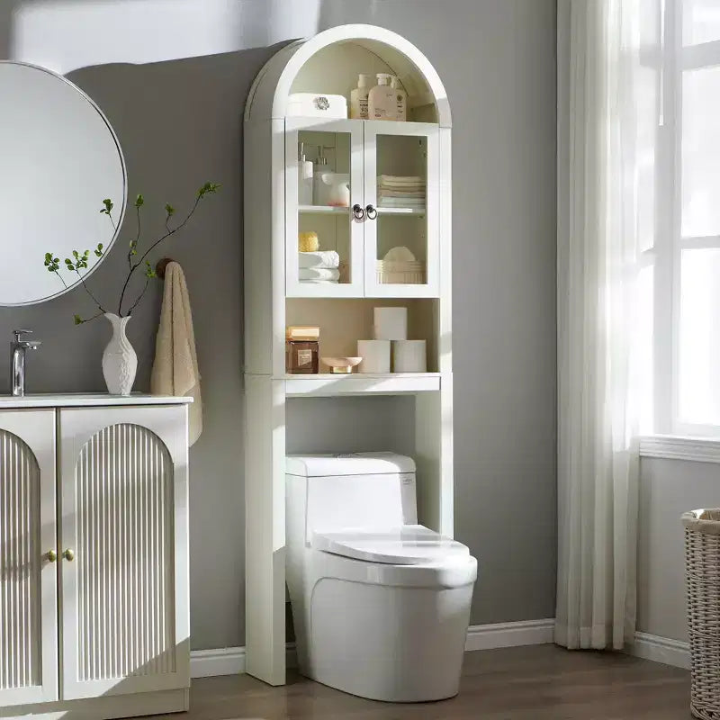 Gabinete de almacenamiento arqueado sobre el inodoro con puertas acrílicas, organizador de estante de baño, gabinete de baño moderno con estante ajustable