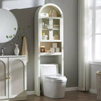 Gabinete de almacenamiento arqueado sobre el inodoro con puertas acrílicas, organizador de estante de baño, gabinete de baño moderno con estante ajustable