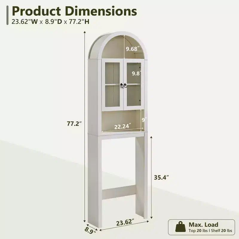 Gabinete de almacenamiento arqueado sobre el inodoro con puertas acrílicas, organizador de estante de baño, gabinete de baño moderno con estante ajustable