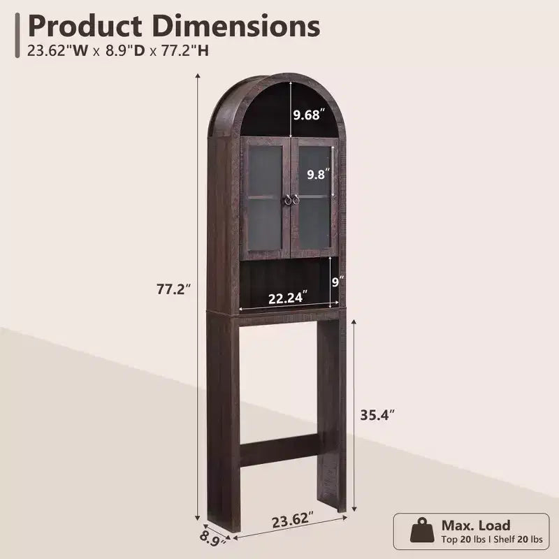 Gabinete de almacenamiento arqueado sobre el inodoro con puertas acrílicas, organizador de estante de baño, gabinete de baño moderno con estante ajustable