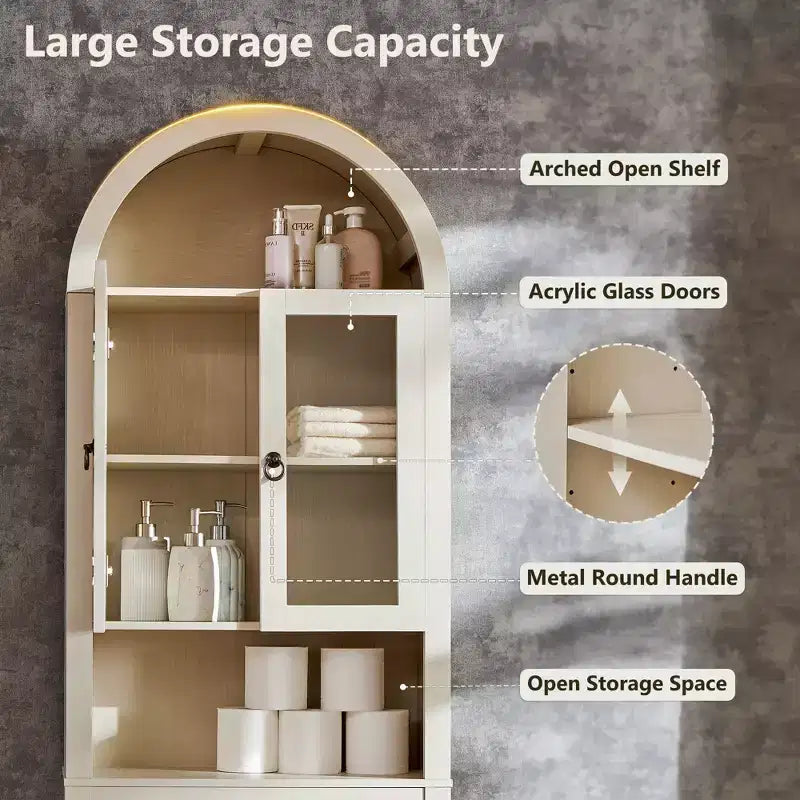 Gabinete de almacenamiento arqueado sobre el inodoro con puertas acrílicas, organizador de estante de baño, gabinete de baño moderno con estante ajustable